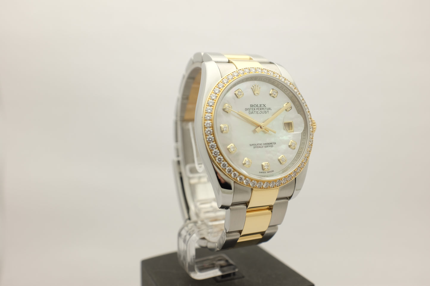 Rolex Datejust 18K Steel Factory MOP Diamond Dial Bezel 36MM 116243 Box Papers