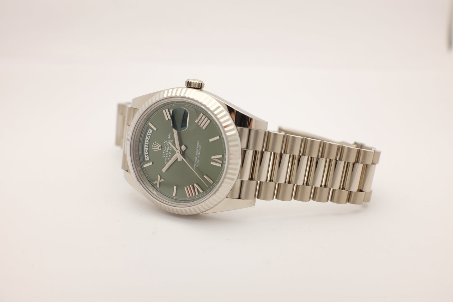 Rolex President Day Date 18Kt White Gold Olive Green 40MM 228239 Box Papers 2023