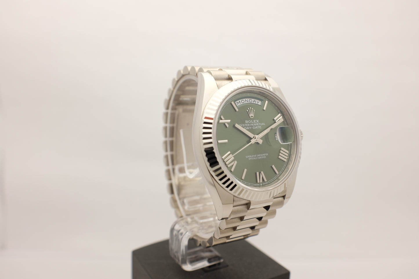 Rolex President Day Date 18Kt White Gold Olive Green 40MM 228239 Box Papers 2023