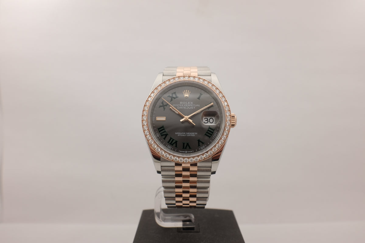 Rolex Datejust Wimbledon 18K Rose Gold Steel Diamonds 36MM 126281RBR Box Papers 2026