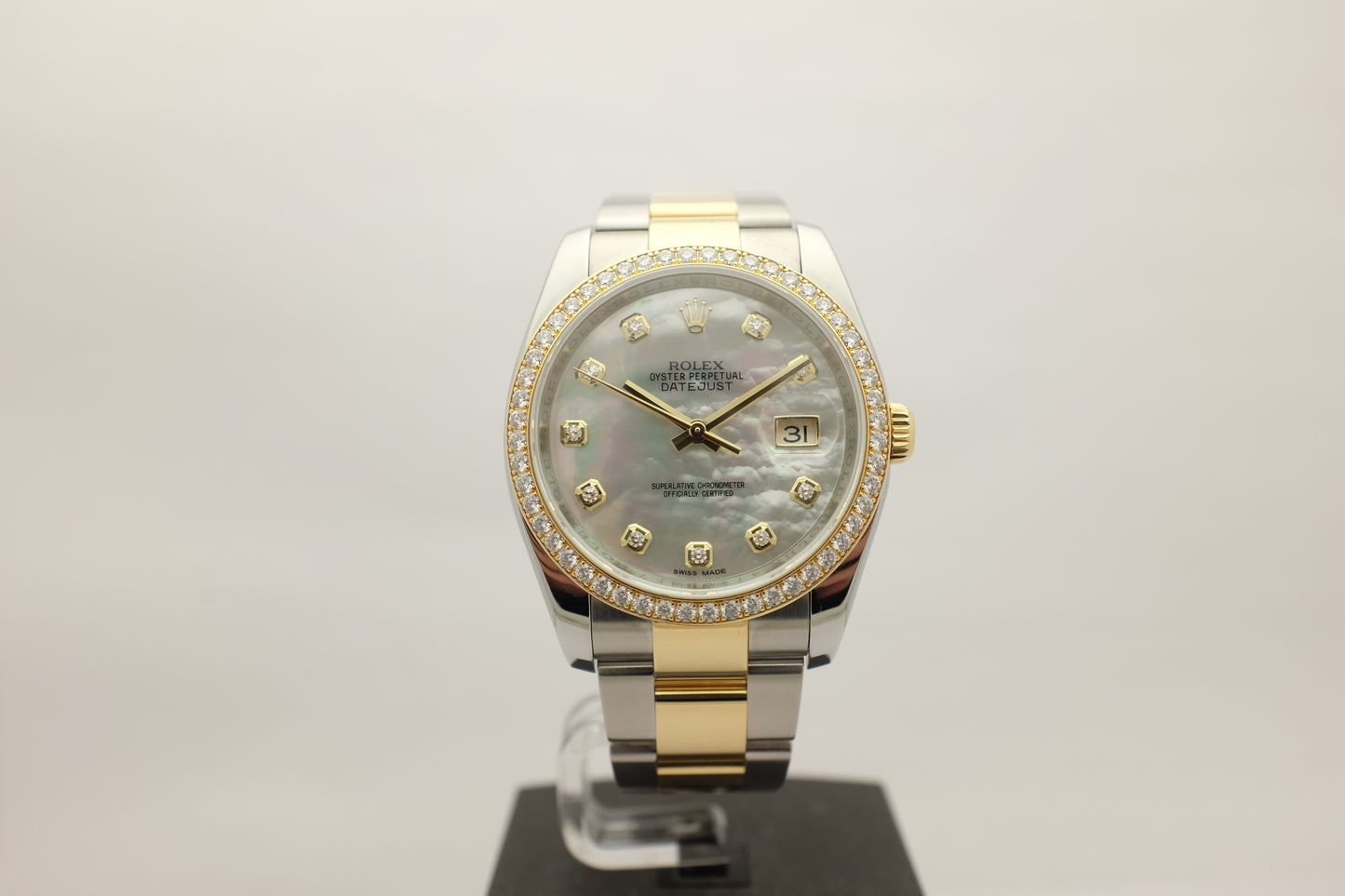 Rolex Datejust 18K Steel Factory MOP Diamond Dial Bezel 36MM 116243 Box Papers