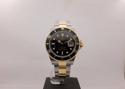 Rolex Submariner 18K Steel "Rehaut" Black 16613 Box Papers 2008