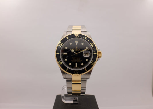 Rolex Submariner 18K Steel "Rehaut" Black 16613 Box Papers 2008