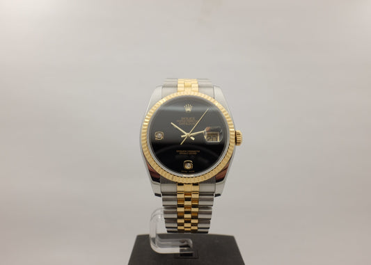 Rolex Datejust 18K Steel Factory Onyx Diamonds 36MM 116233 Box Papers 2014