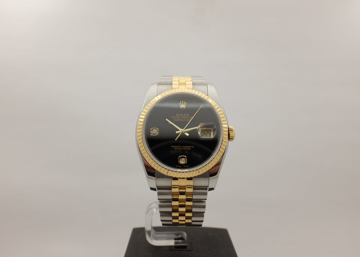 Rolex Datejust 18K Steel Factory Onyx Diamonds 36MM 116233 Box Papers 2014
