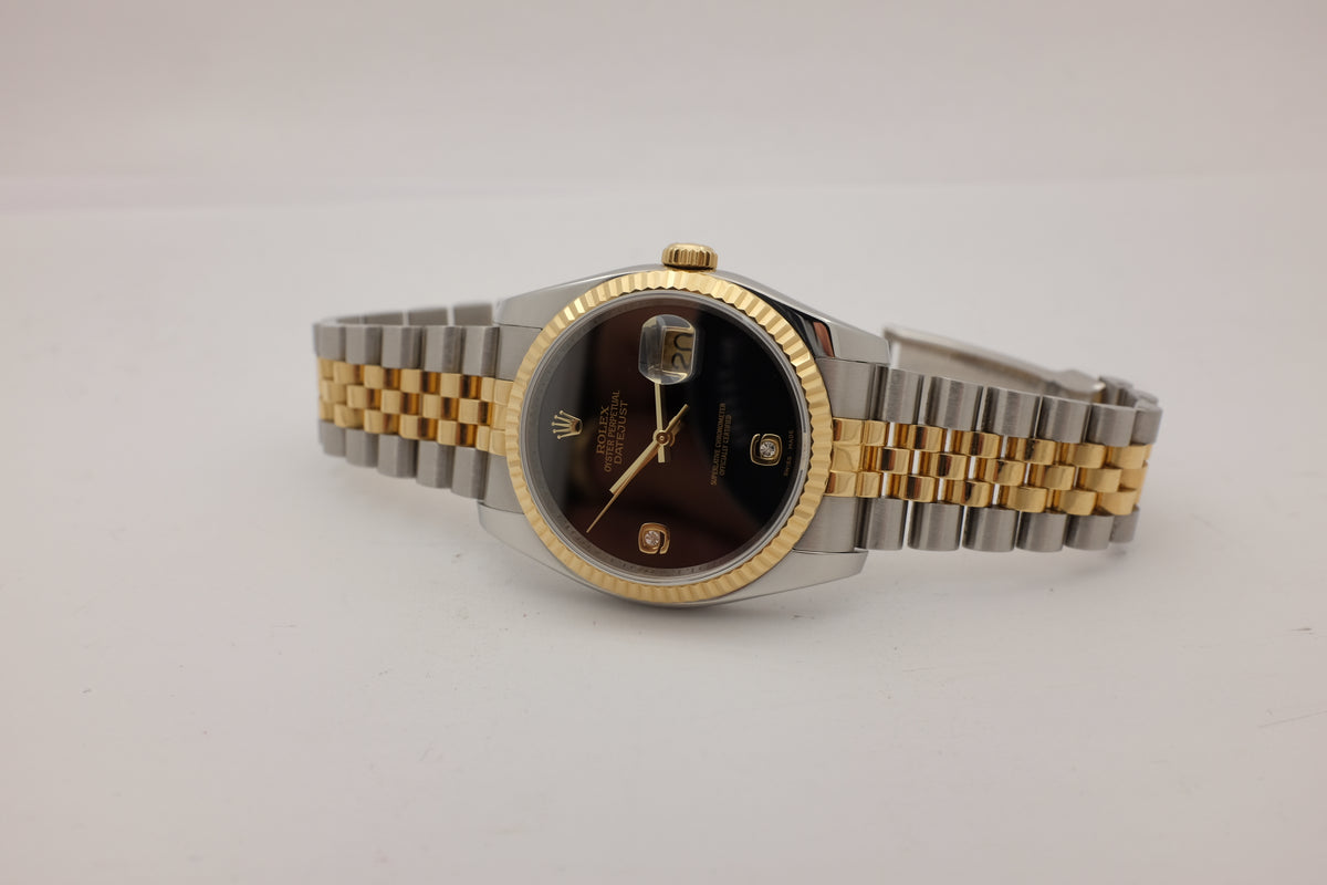 Rolex Datejust 18K Steel Factory Onyx Diamonds 36MM 116233 Box Papers 2014