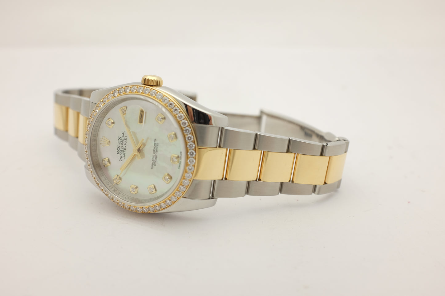 Rolex Datejust 18K Steel Factory MOP Diamond Dial Bezel 36MM 116243 Box Papers