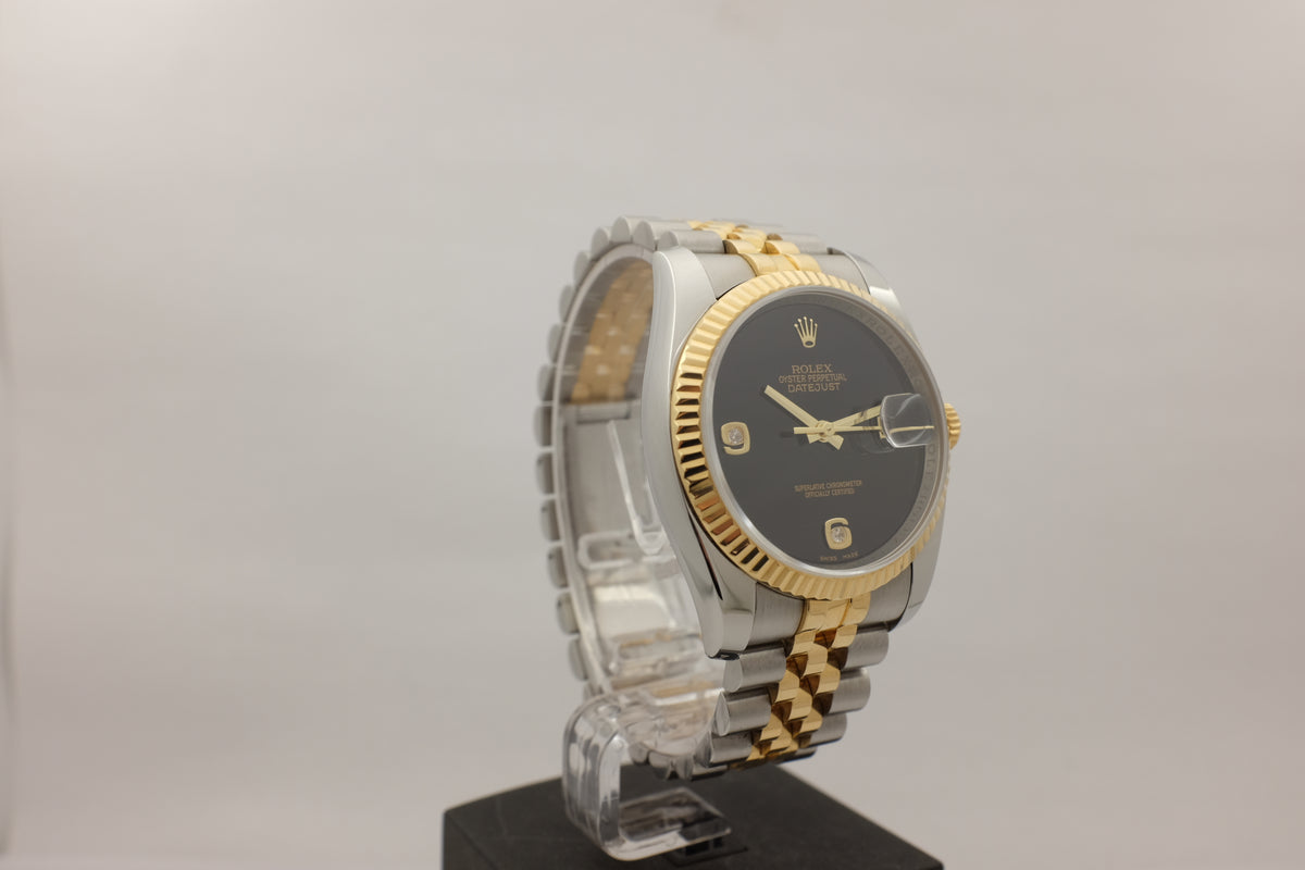 Rolex Datejust 18K Steel Factory Onyx Diamonds 36MM 116233 Box Papers 2014