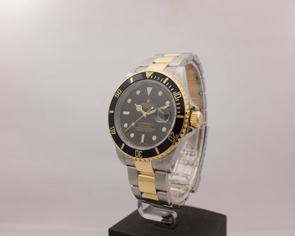 Rolex Submariner 18K Steel "Rehaut" Black 16613 Box Papers 2008