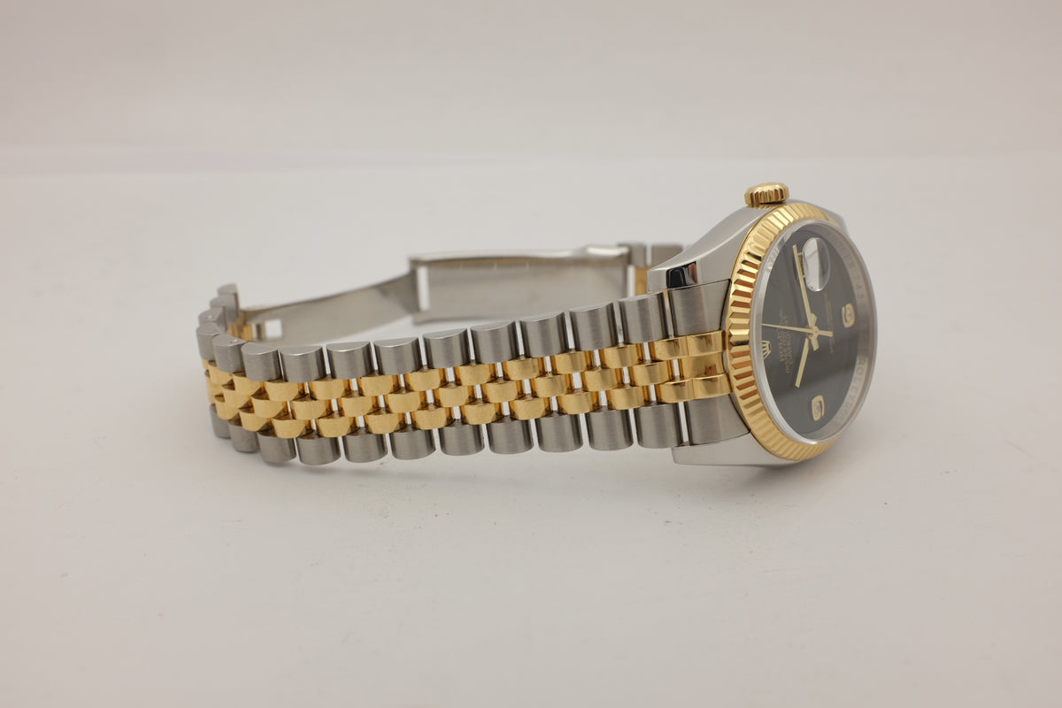 Rolex Datejust 18K Steel Factory Onyx Diamonds 36MM 116233 Box Papers 2014