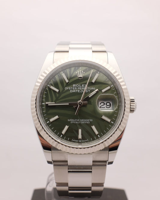 Rolex Datejust Steel Green Palm Dial 36MM 126234 Box Papers 2023