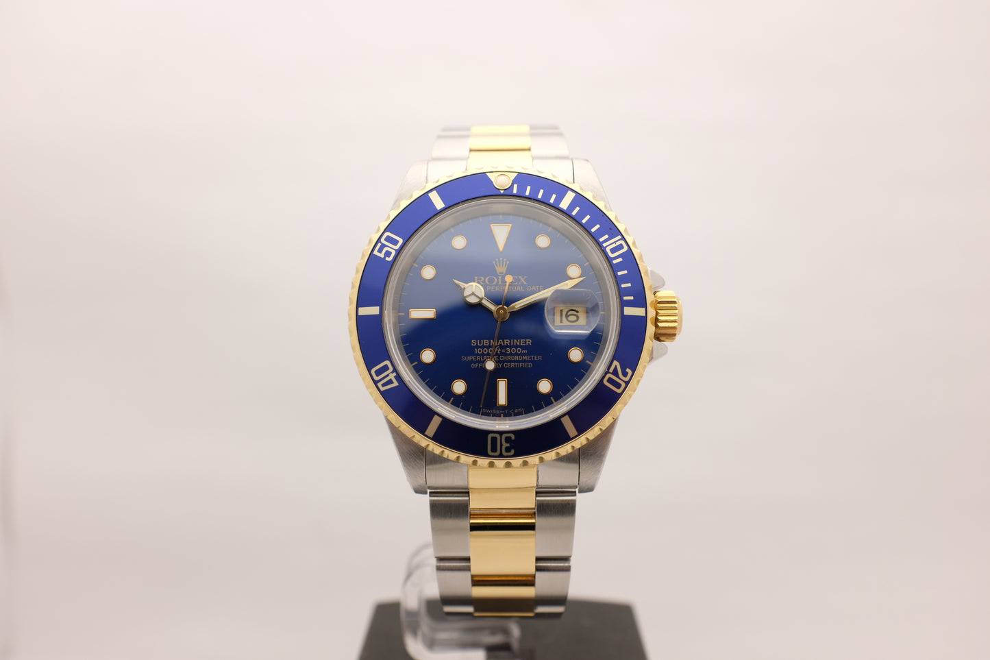 Rolex Submariner 18k Yellow Gold Stainless Steel Blue Box Papers 1997