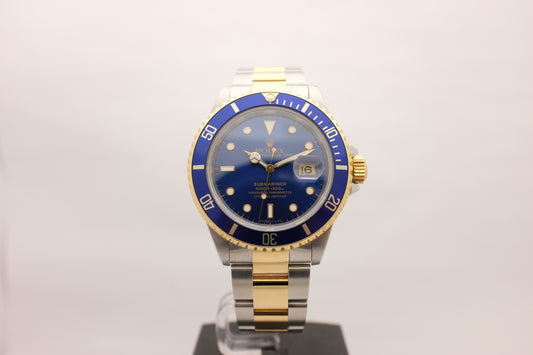 Rolex Submariner 18k Yellow Gold Stainless Steel Blue Box Papers 1997