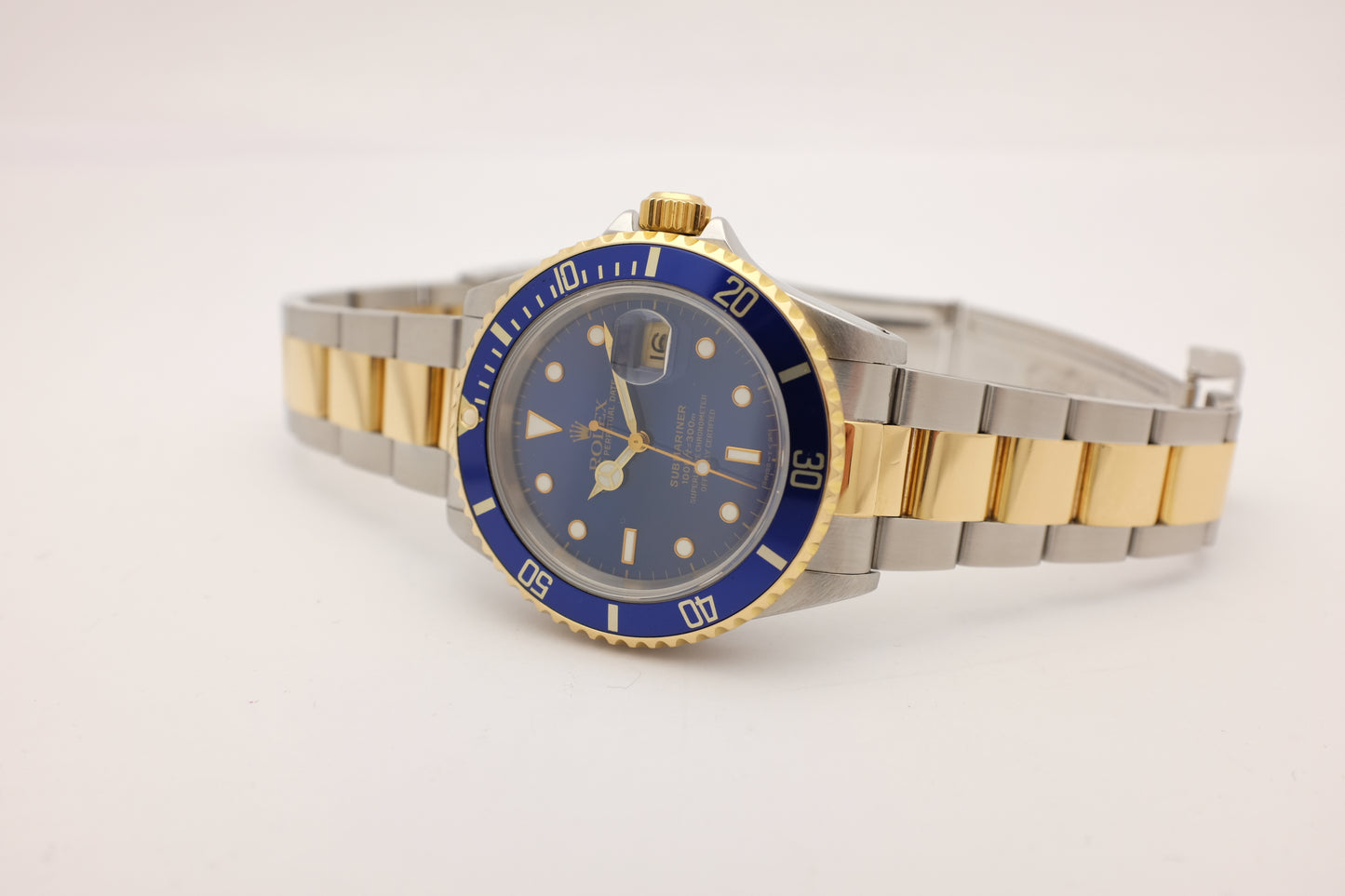Rolex Submariner 18k Yellow Gold Stainless Steel Blue Box Papers 1997
