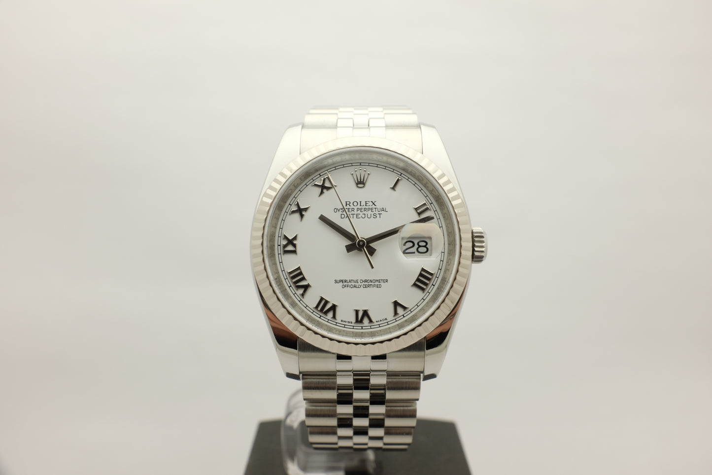 Rolex Datejust White Steel Fluted Bezel Jubilee 36MM 116200 Box Papers 2012