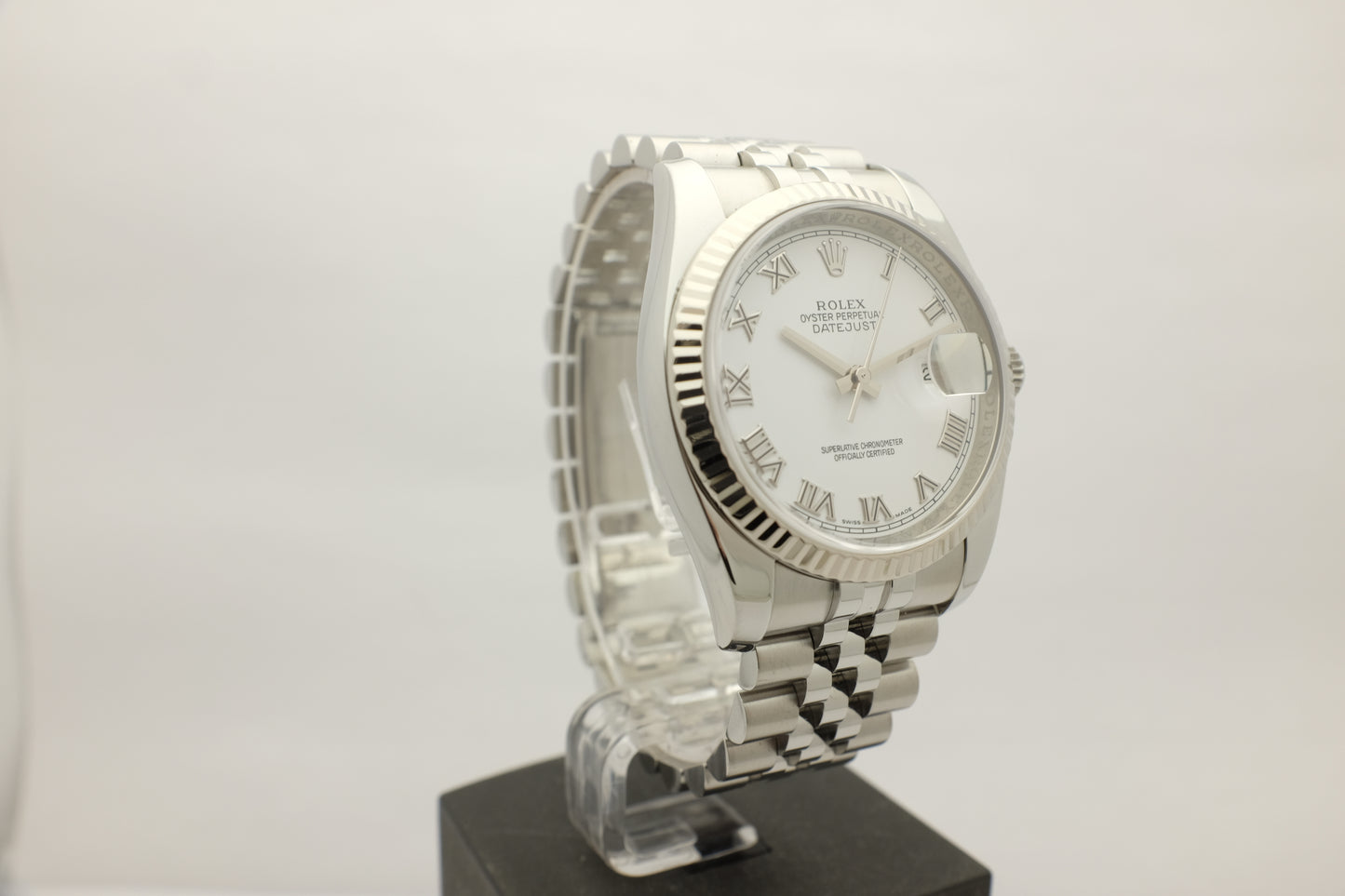 Rolex Datejust White Steel Fluted Bezel Jubilee 36MM 116200 Box Papers 2012