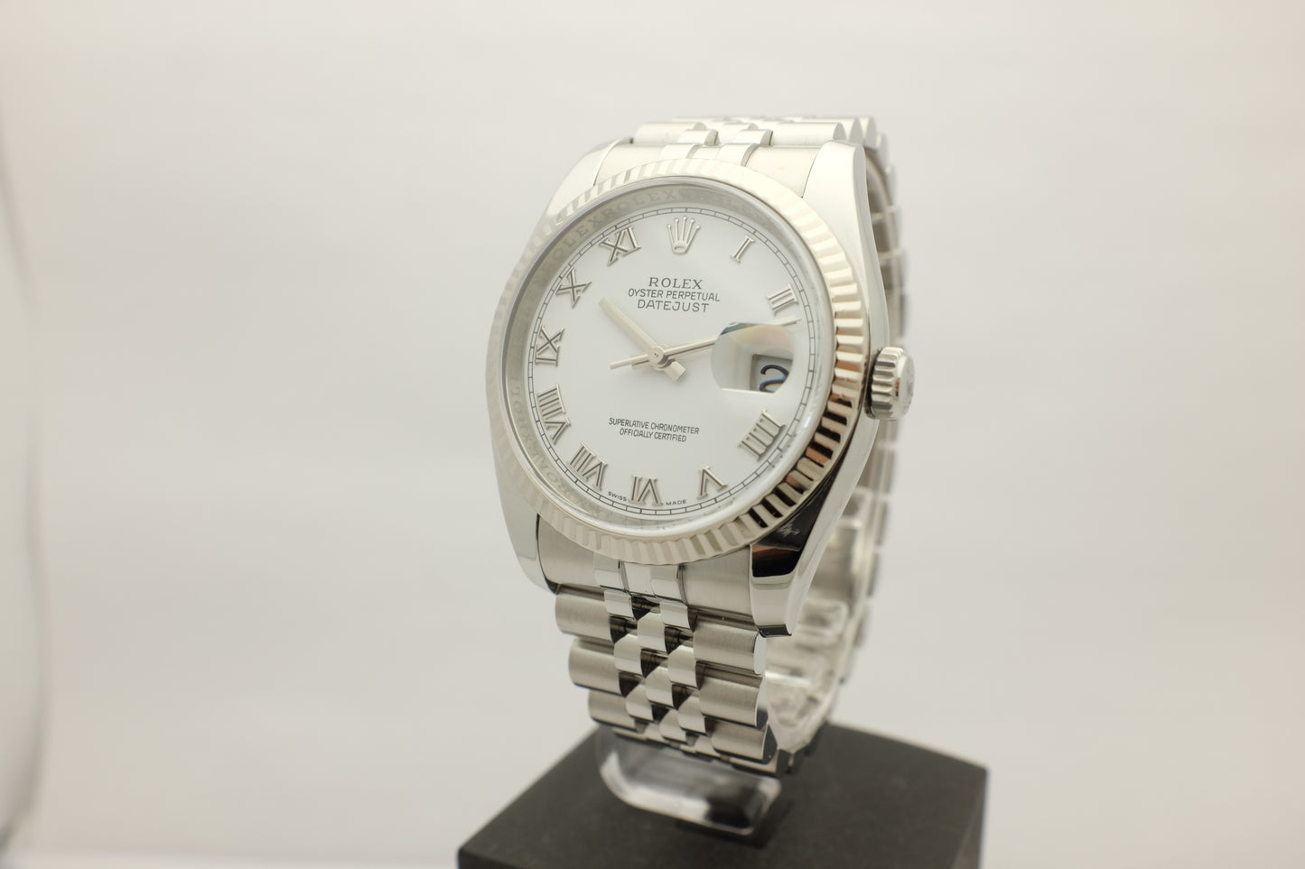 Rolex Datejust White Steel Fluted Bezel Jubilee 36MM 116200 Box Papers 2012
