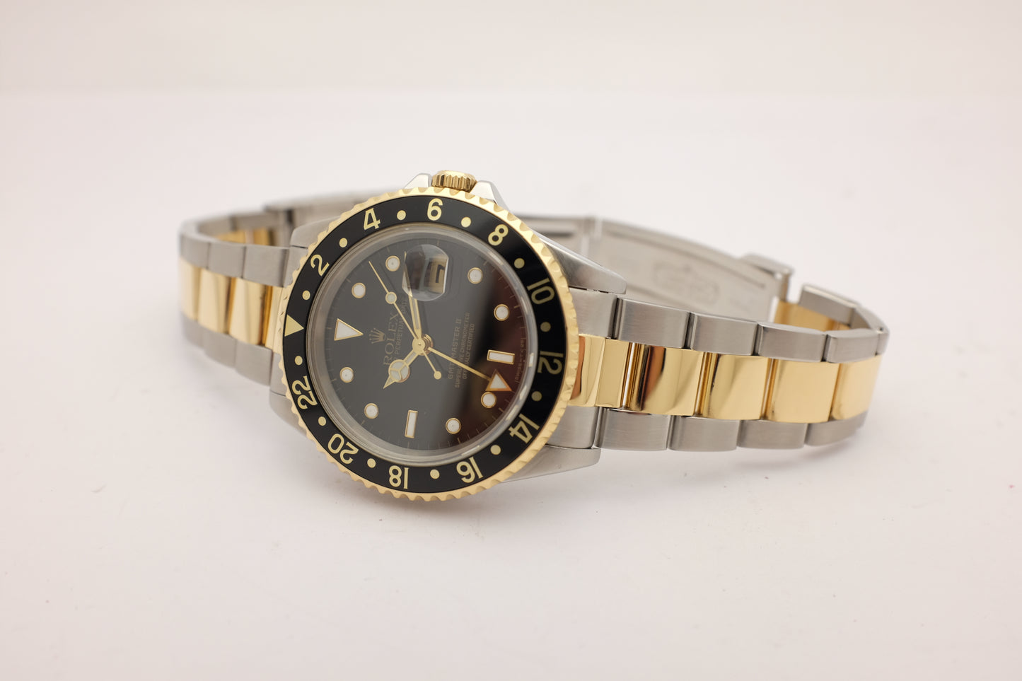 Rolex GMT Master II 18k Yellow Gold Steel Black 16713 40MM