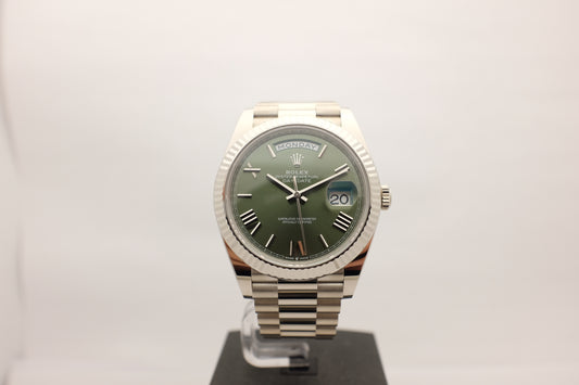 Rolex President Day Date 18Kt White Gold Olive Green 40MM 228239 Box Papers 2023