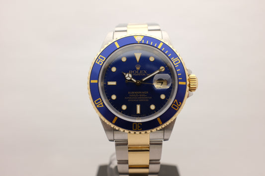 Rolex Submariner 18k Yellow Gold Stainless Steel Blue Box Papers 1997