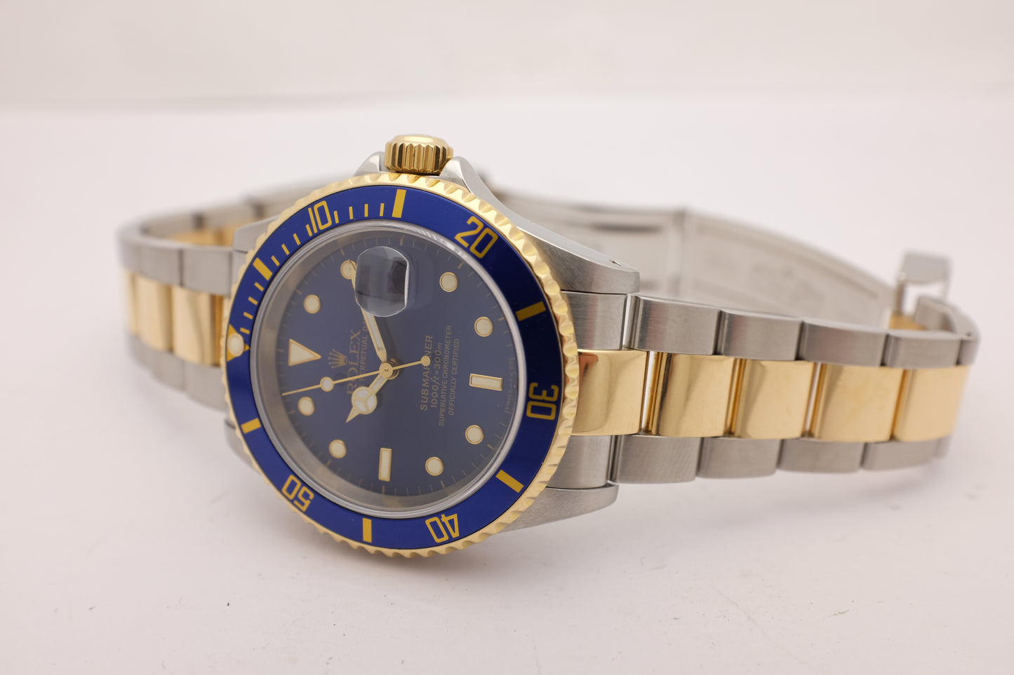 Rolex Submariner 18k Yellow Gold Stainless Steel Blue Box Papers 1997