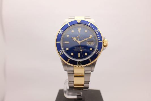 Rolex Submariner 18k Yellow Gold Steel Blue 16613 40MM